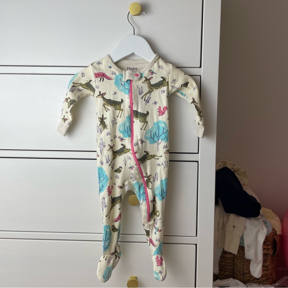 Hatley Deer Print Footie 3-6 Months *****Broken Zipper